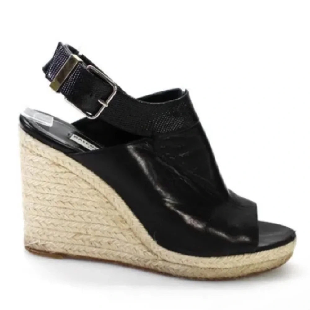 Authentic Balenciaga luxury designer black leather wedges sandals espadrilles 9